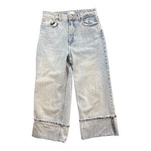 Zara Faded Blue Denim Wide Leg Jeans